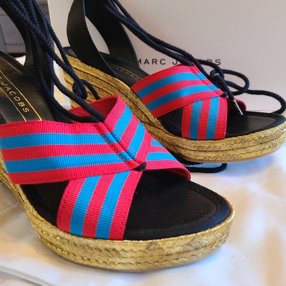 MARC JACOBS DANI ESPADRILLE BLU/RED WEDGE SANDAL - Picture 10 of 11